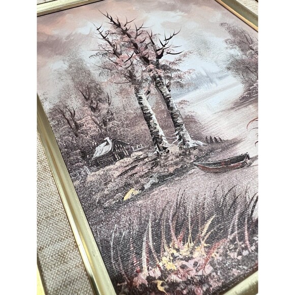 Original Oil On Canvas Painting With Winter Landscape Cottage On The Lake 15” - Picture 11 of 16